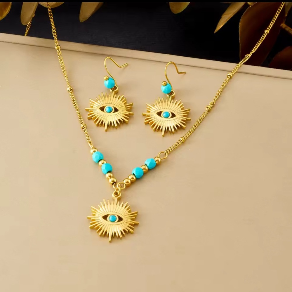 New Brand 18k gold plated stainless steel necklace with earrings set